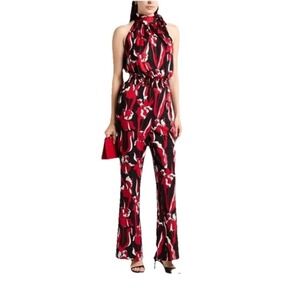Boutique MOSCHINO Jersey Jumpsuit One Pc Red Black Iris Print NWT Sz 8 USA